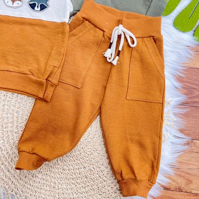 Conj. Casaco Bichinhos da Floresta e Calça de Moletom - Verde e Ferrugem